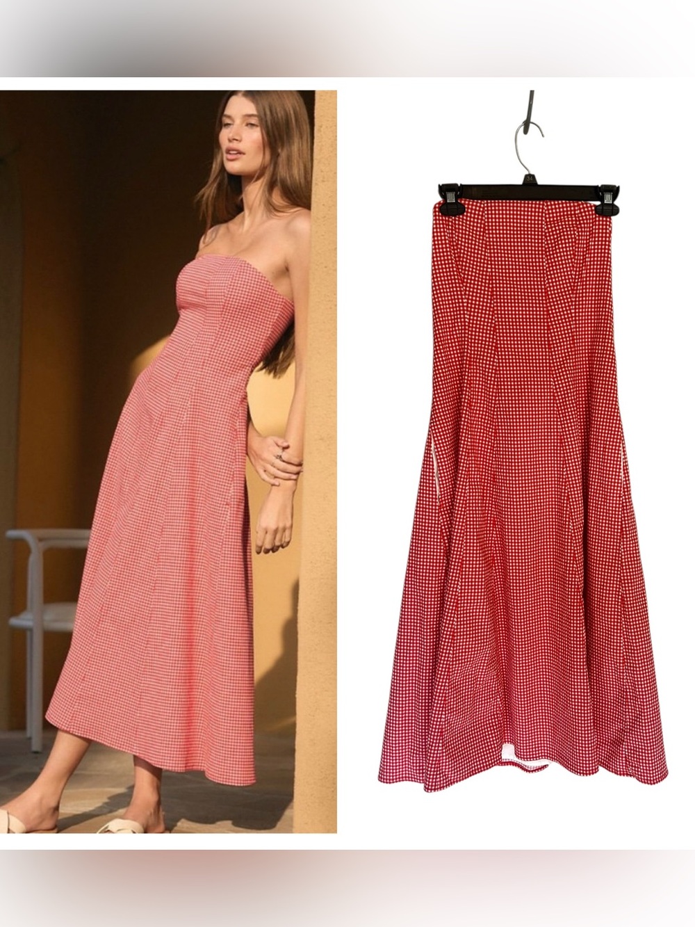 Abercrombie & Fitch Mila strapless midi dress red gingham sz MP cottagecore